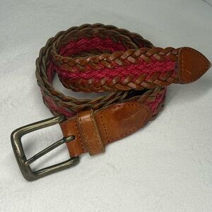 Vintage Fossil Braided Leather Belt - Brown and Red